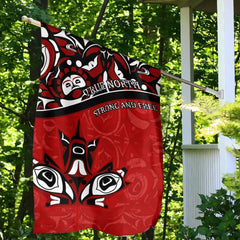 Canada Day Garden Flag Haida Maple Leaf Tattoo Style Red