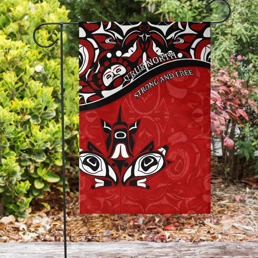 Canada Day Garden Flag Haida Maple Leaf Tattoo Style Red