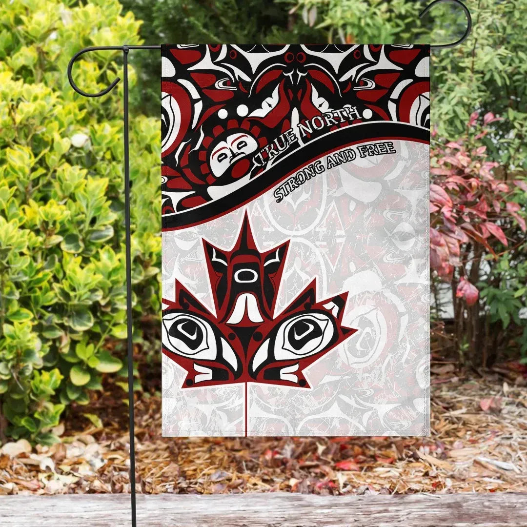 Canada Day Garden Flag Haida Maple Leaf Tattoo Style White