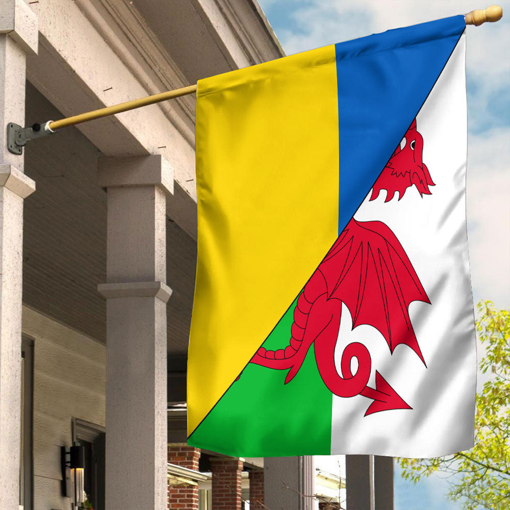 Wales Flag With Ukraine Flag