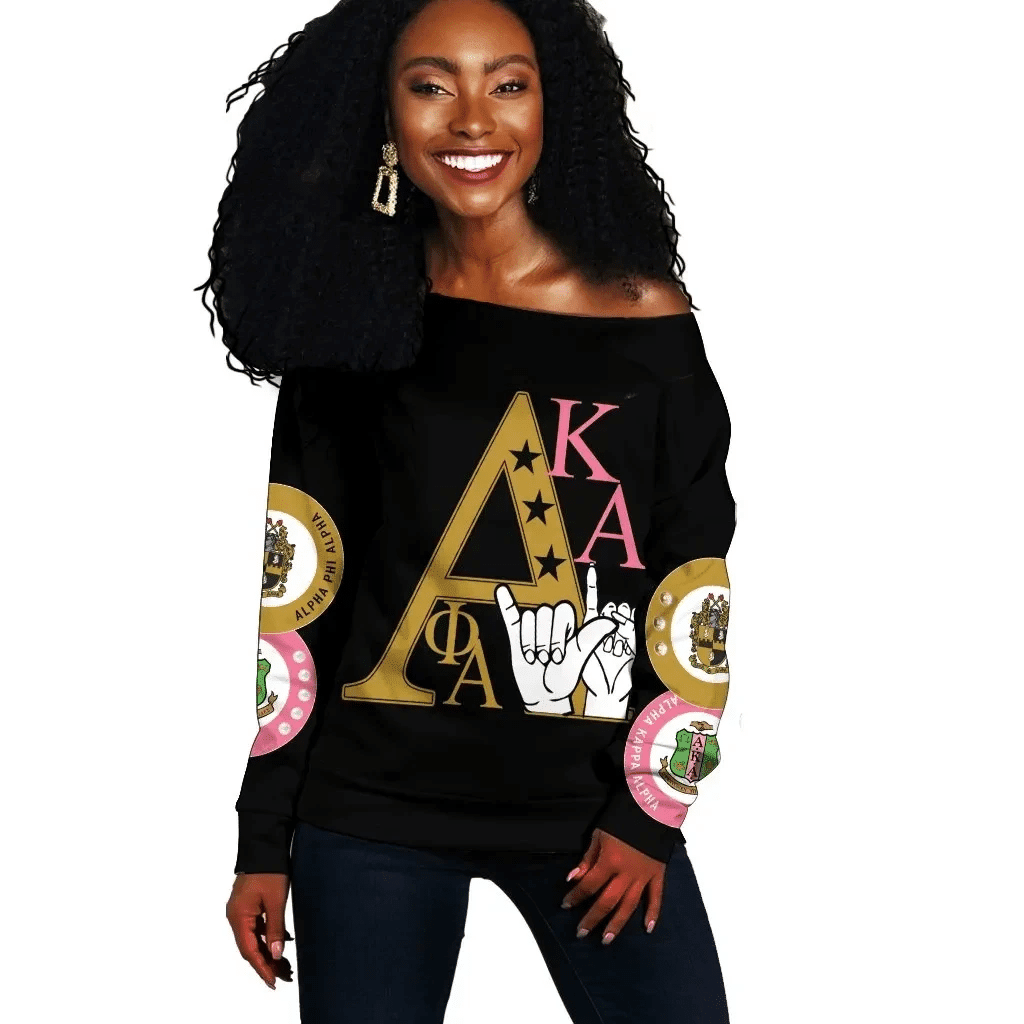 Alpha Phi Alpha AKA Black Off Shoulder Sweatshirt