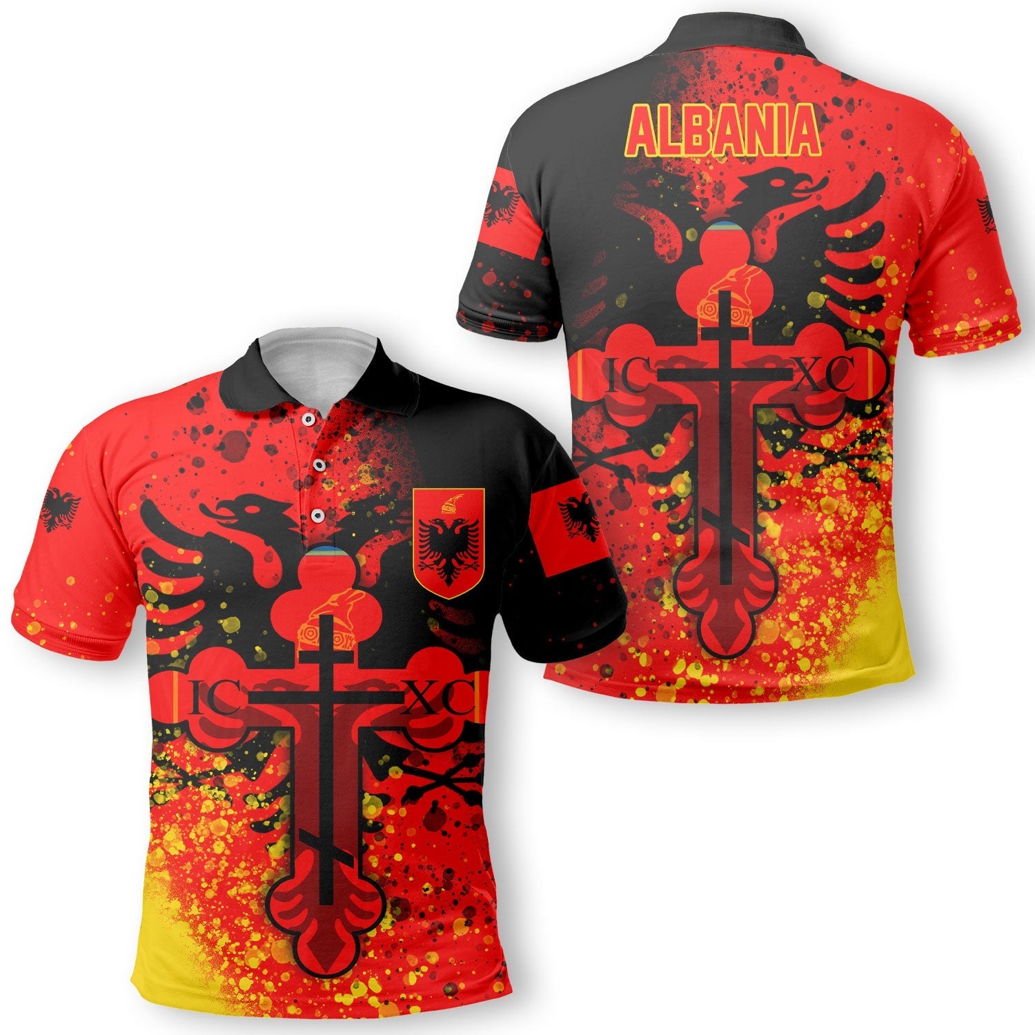 Albania Polo Shirt Flag & Coat Of Arms Orthodox Style