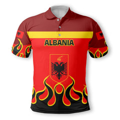 Albania Polo Shirt Flag & Coat Of Arms Fire Hockey Style