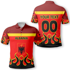 Albania Polo Shirt Flag & Coat Of Arms Fire Hockey Style