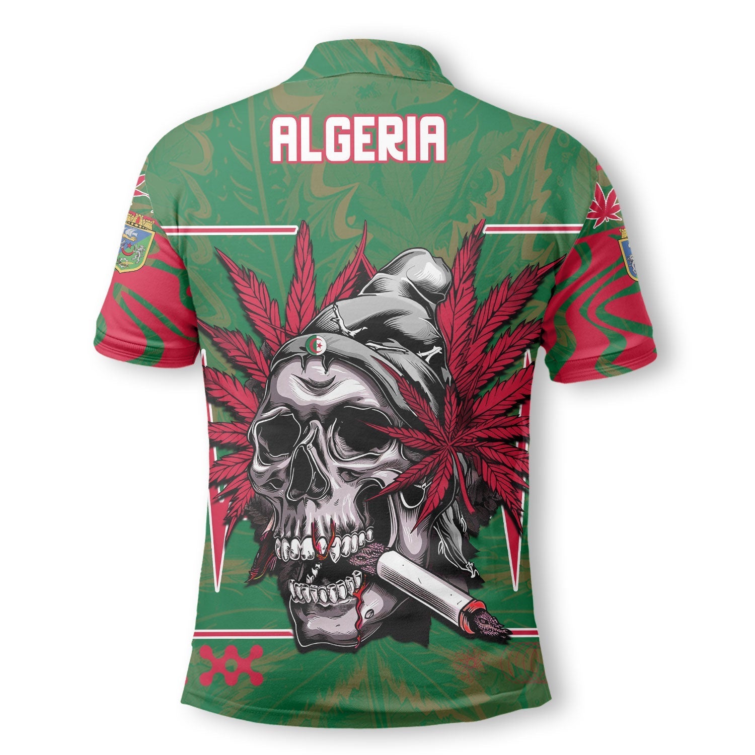 Algeria Polo Shirt Flag & Coat Of Arms Marijuanas Style