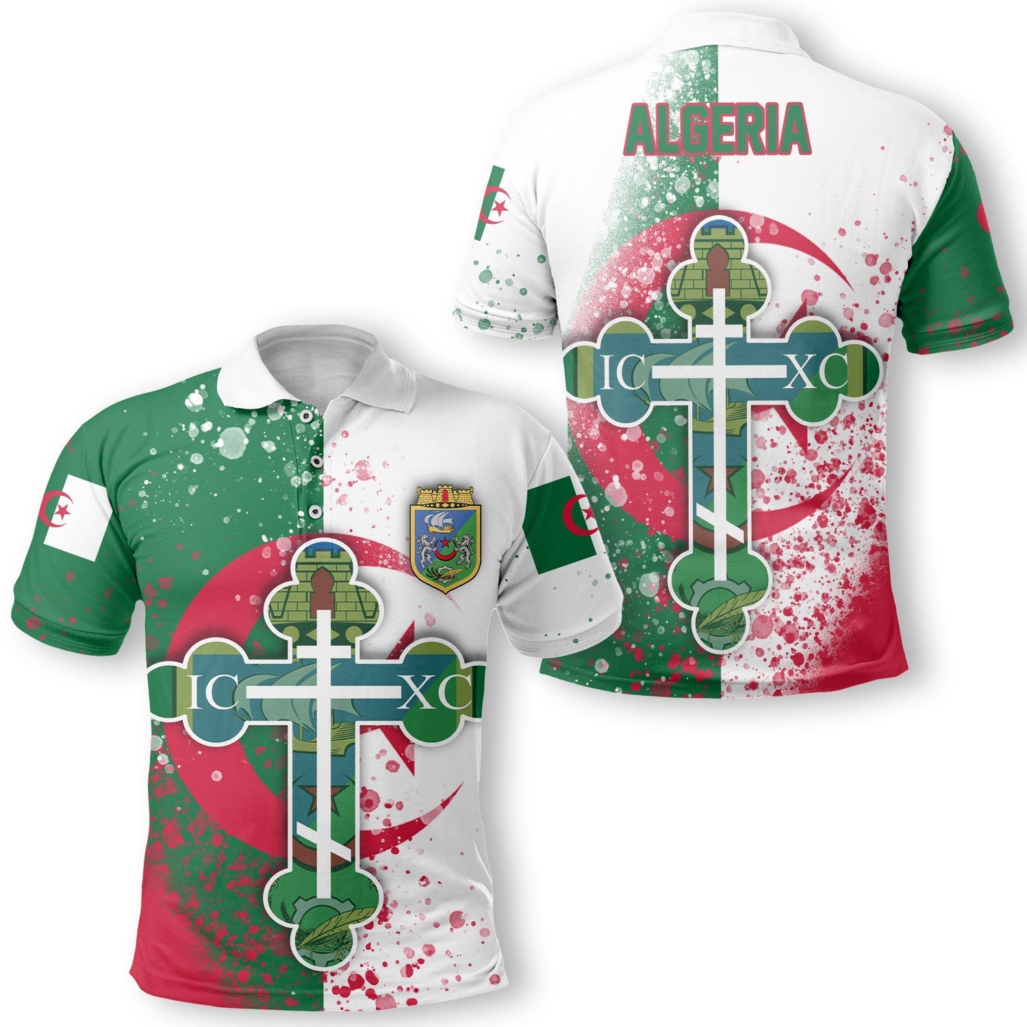 Algeria Polo Shirt Flag & Coat Of Arms Orthodox Style