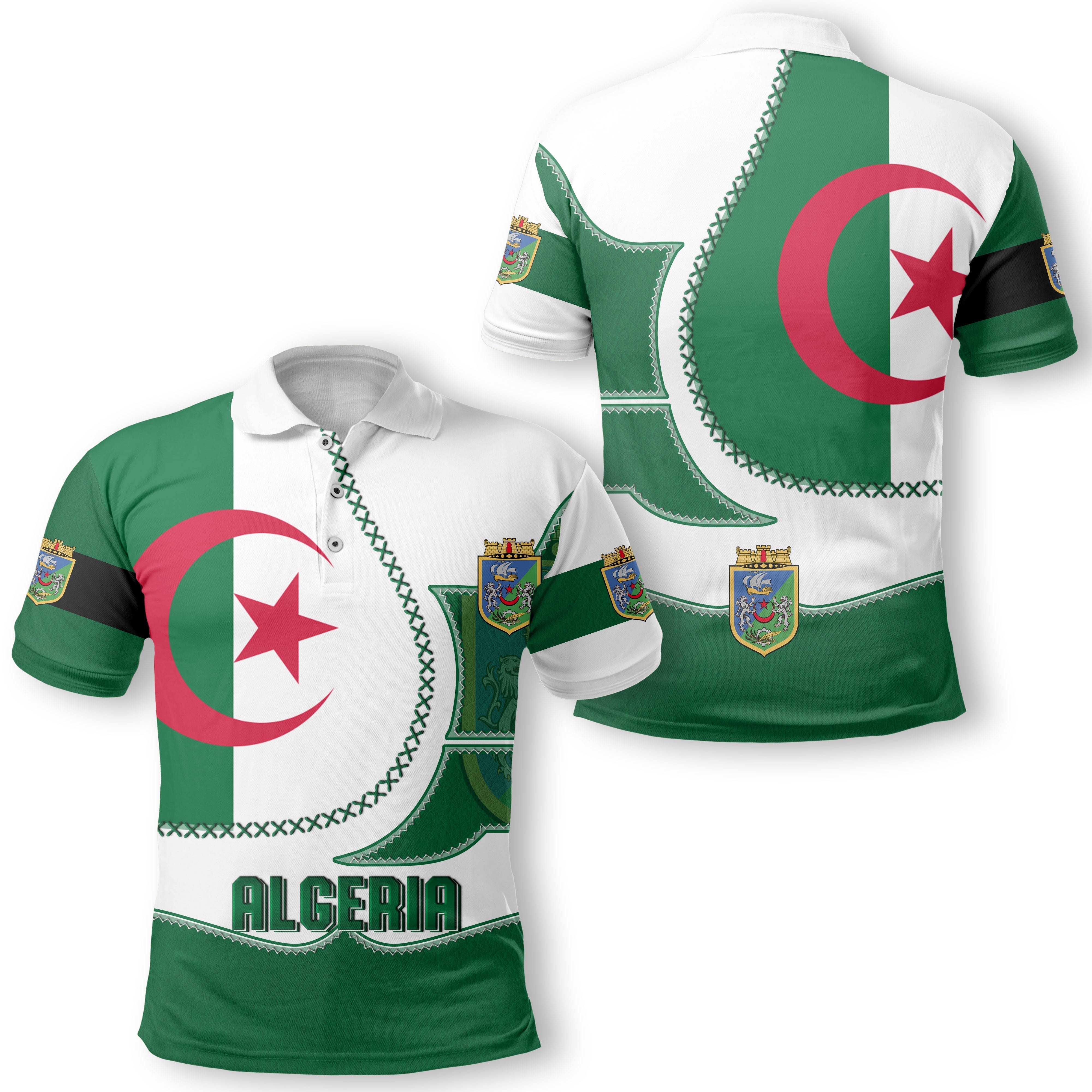 Algeria Polo Shirt Flag & Coat Of Arms Leather Style