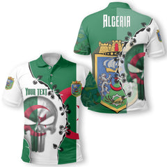 Algeria Polo Shirt Flag & Coat Of Arms Skull Style