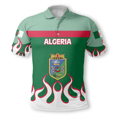 Algeria Polo Shirt Flag & Coat Of Arms Fire Hockey Style