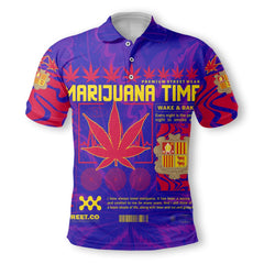 Andorra Polo Shirt Flag & Coat Of Arms Marijuanas Style