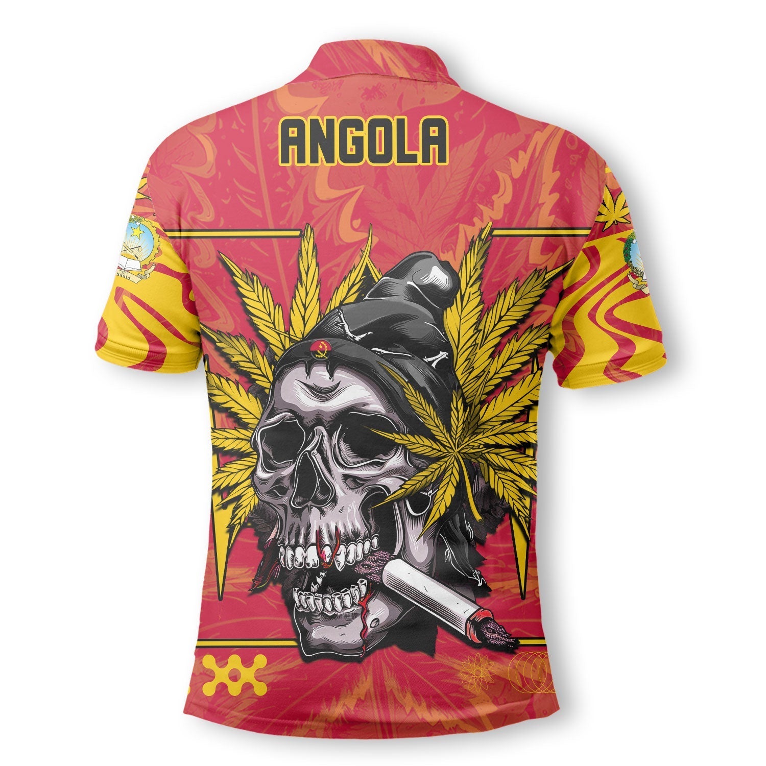 Angola Polo Shirt Flag & Coat Of Arms Marijuanas Style