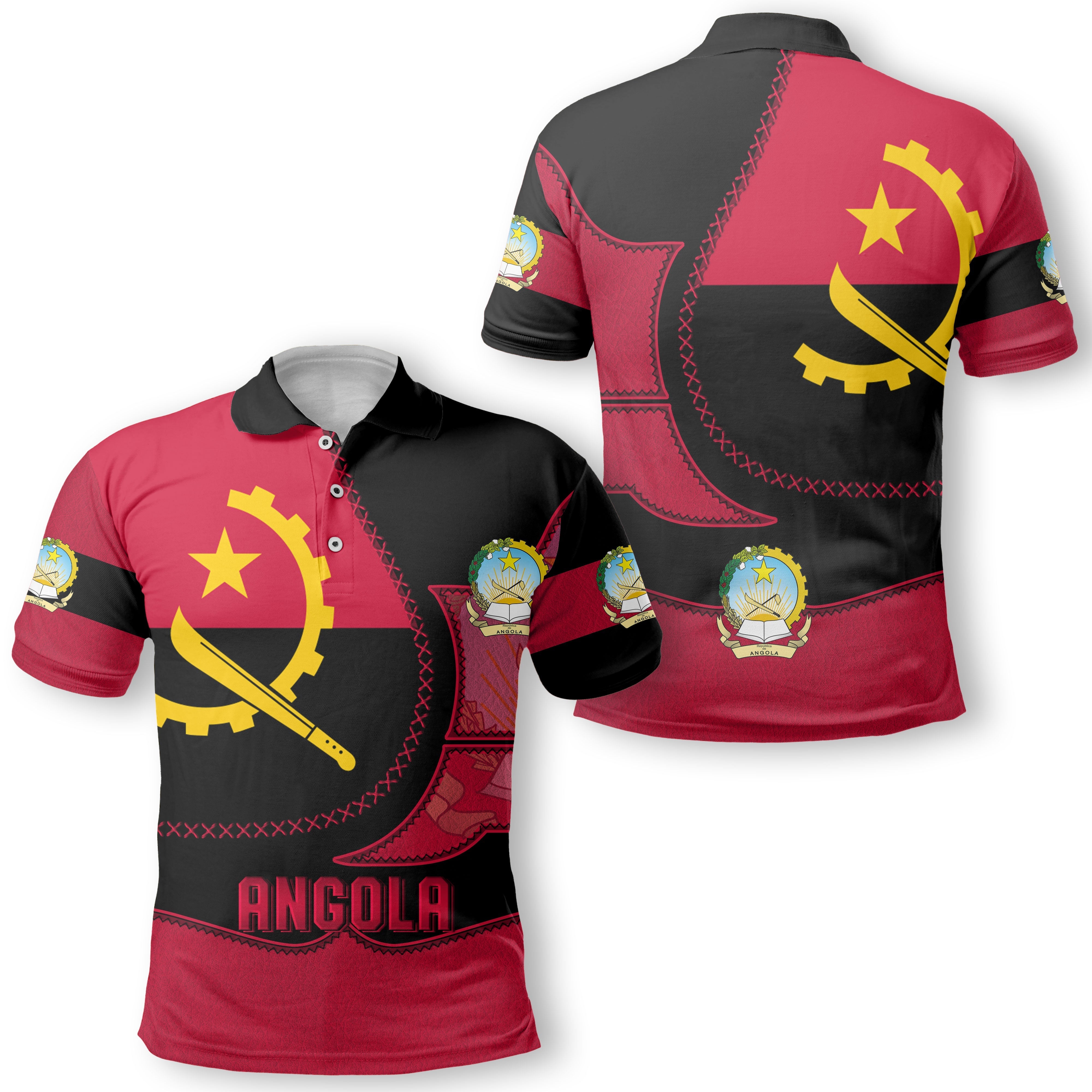 Angola Polo Shirt Flag & Coat Of Arms Leather Style