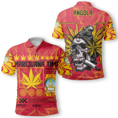 Angola Polo Shirt Flag & Coat Of Arms Marijuanas Style