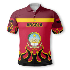 Angola Polo Shirt Flag & Coat Of Arms Fire Hockey Style