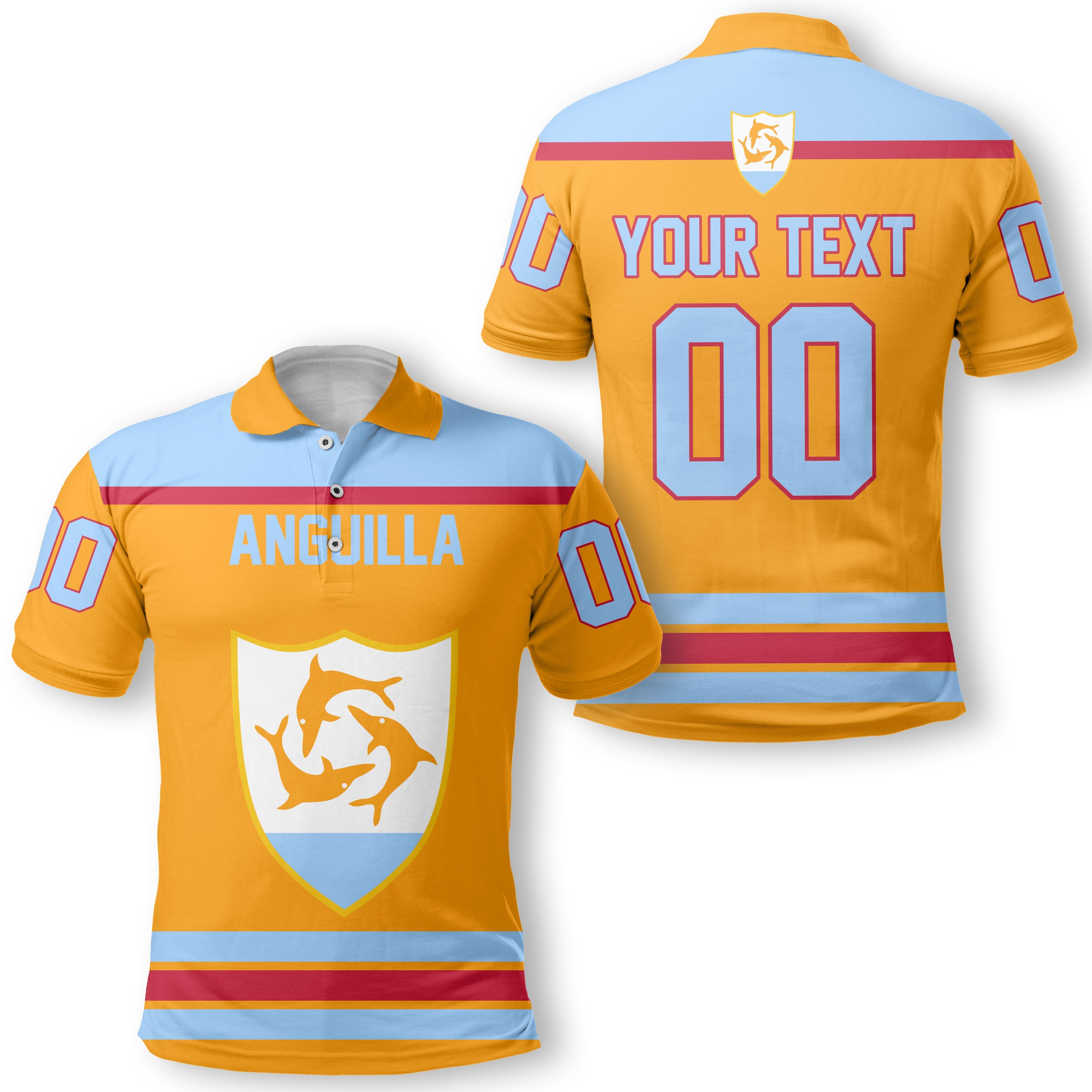 Anguilla Polo Shirt Flag & Coat Of Arms Hockey Style