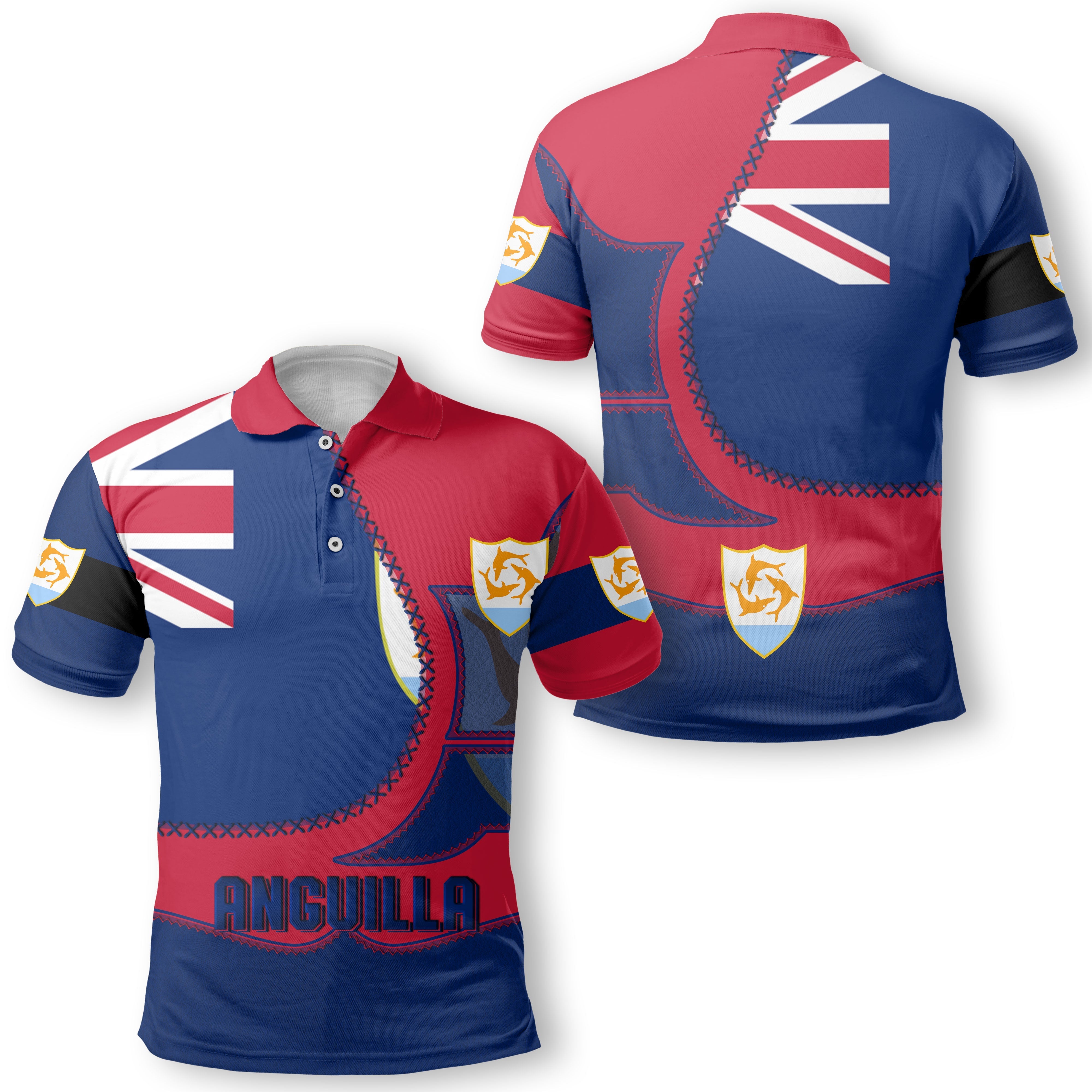 Anguilla Polo Shirt Flag & Coat Of Arms Leather Style