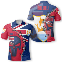 Anguilla Polo Shirt Flag & Coat Of Arms Skull Style