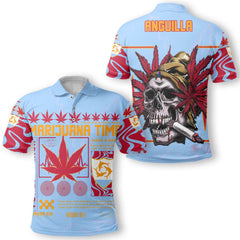 Anguilla Polo Shirt Flag & Coat Of Arms Marijuanas Style