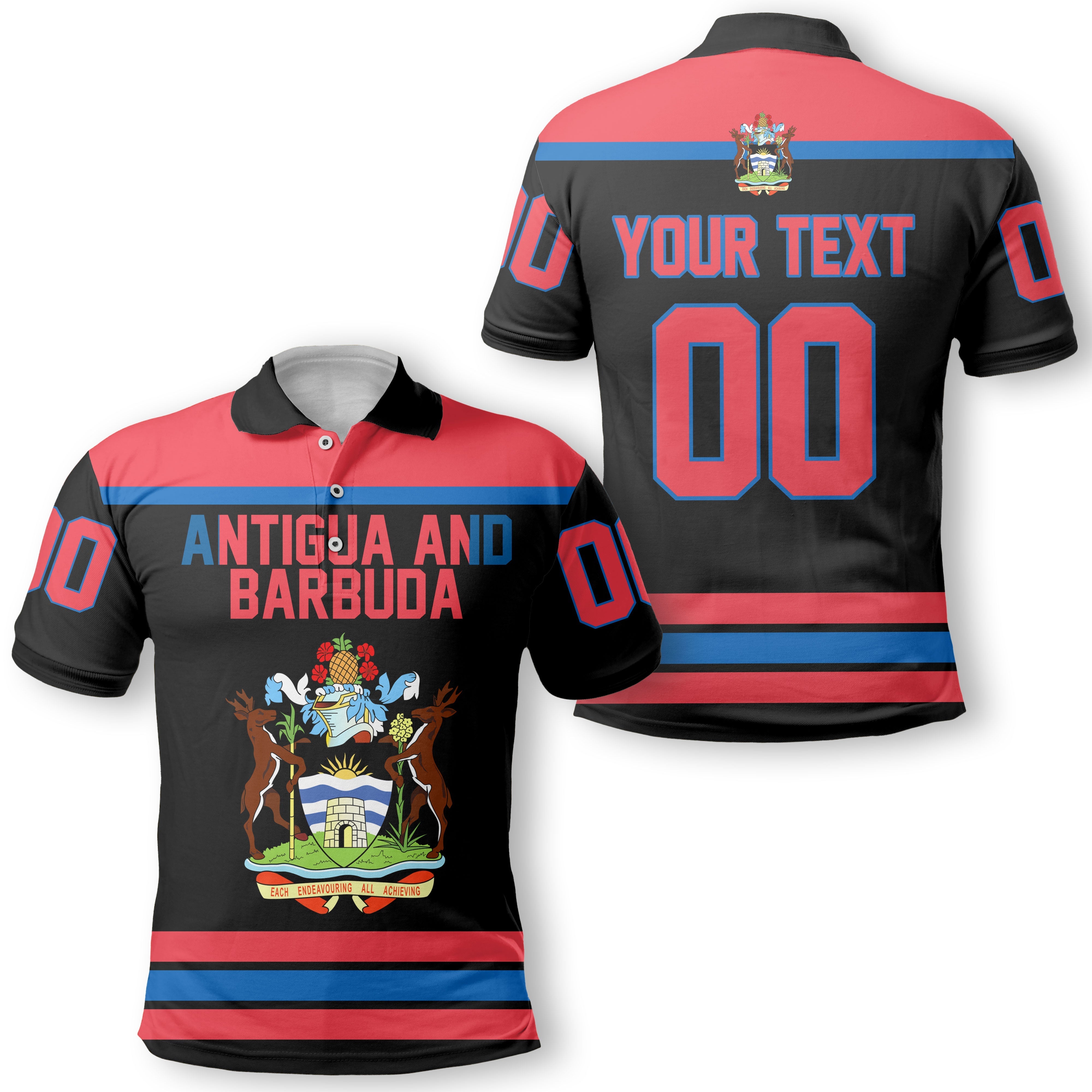 Antigua and Barbuda Polo Shirt Flag & Coat Of Arms Hockey Style