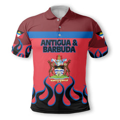 Antigua and Barbuda Polo Shirt Flag & Coat Of Arms Fire Hockey Style