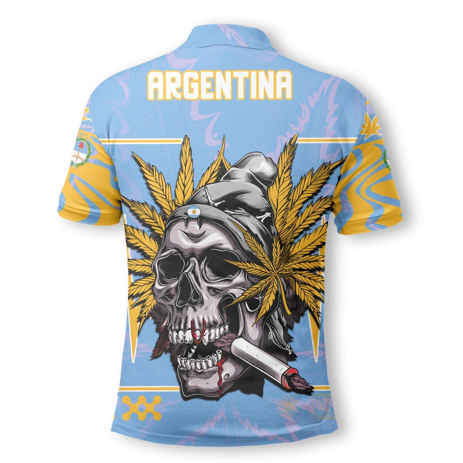 Argentina Polo Shirt Flag & Coat Of Arms Marijuanas Style