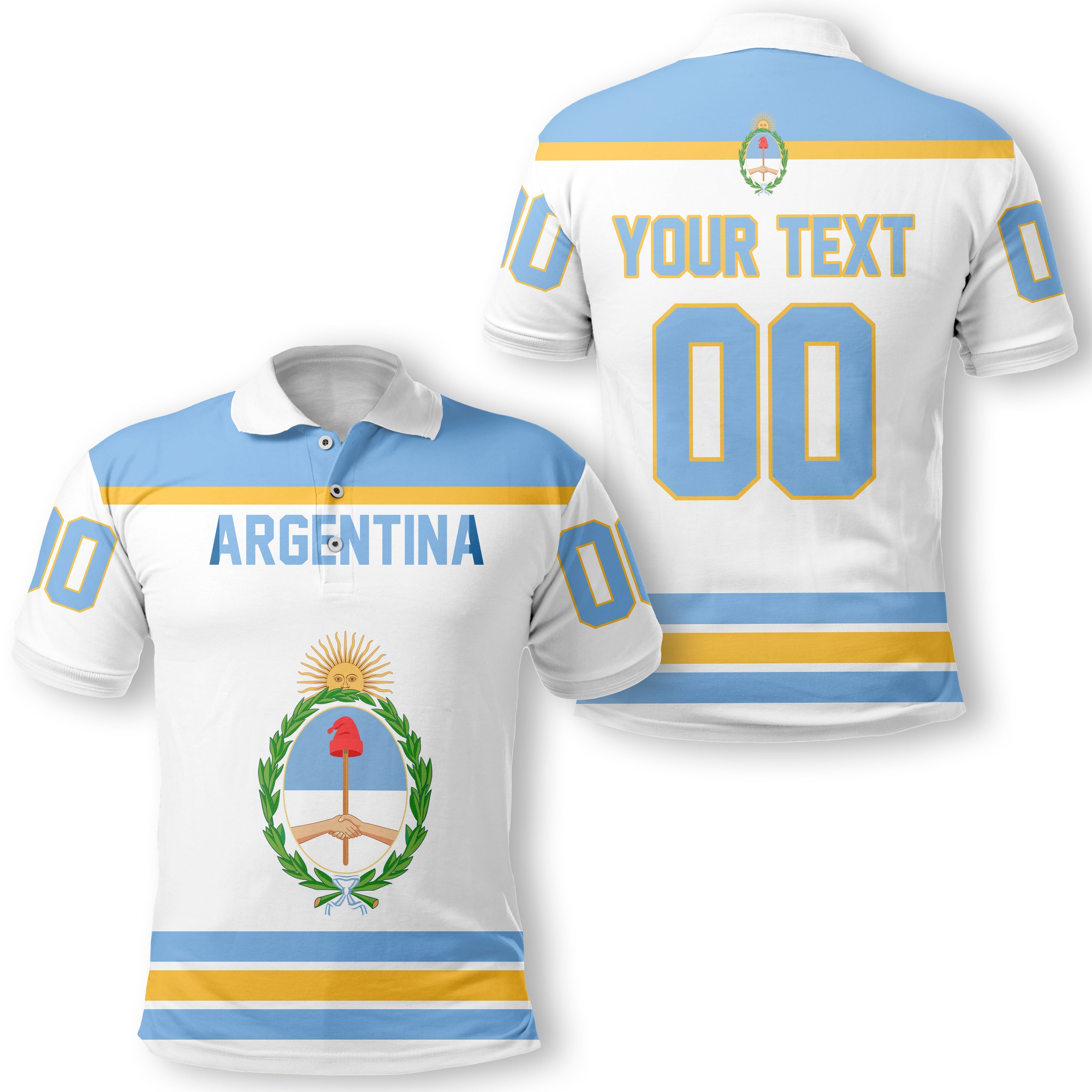 Argentina Polo Shirt Flag & Coat Of Arms Hockey Style