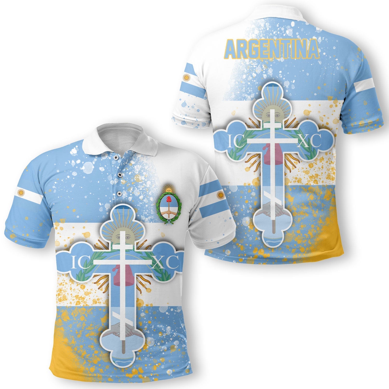 Argentina Polo Shirt Flag & Coat Of Arms Orthodox Style