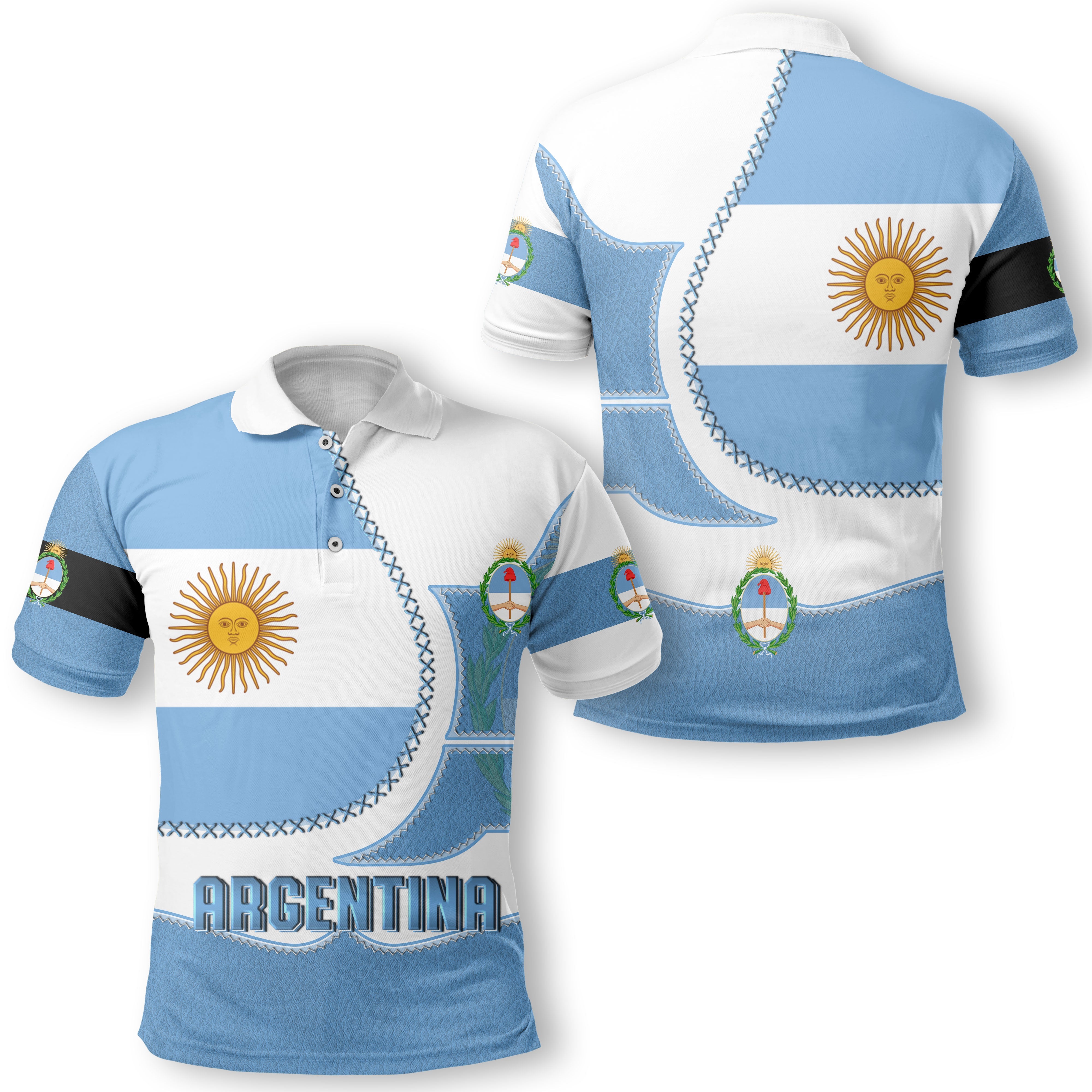 Argentina Polo Shirt Flag & Coat Of Arms Leather Style