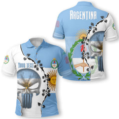 Argentina Polo Shirt Flag & Coat Of Arms Skull Style