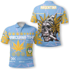 Argentina Polo Shirt Flag & Coat Of Arms Marijuanas Style