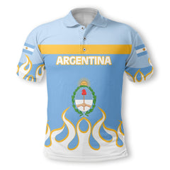 Argentina Polo Shirt Flag & Coat Of Arms Fire Hockey Style