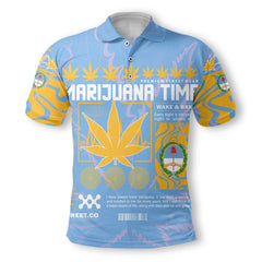 Argentina Polo Shirt Flag & Coat Of Arms Marijuanas Style