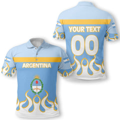 Argentina Polo Shirt Flag & Coat Of Arms Fire Hockey Style