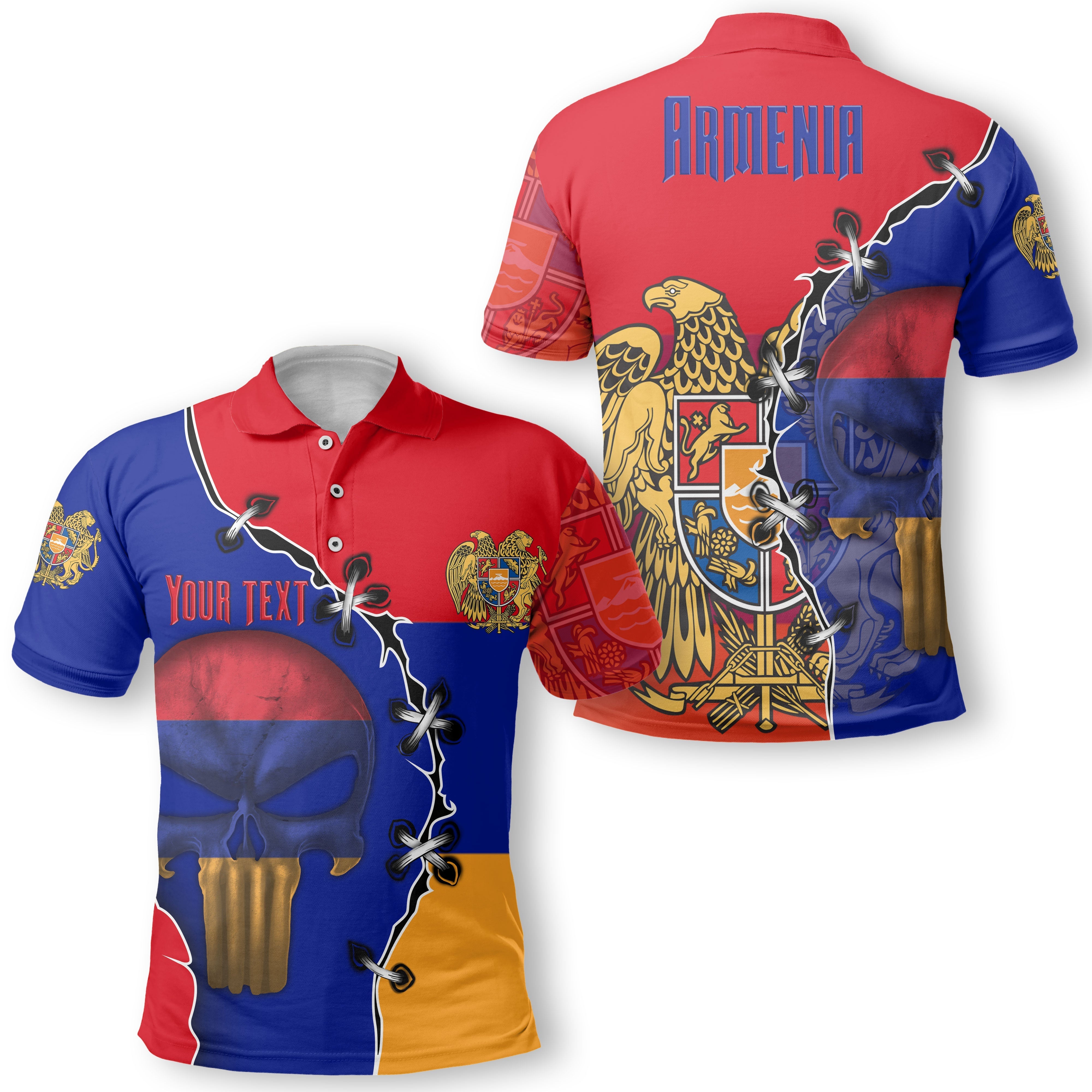 Armenia Polo Shirt Flag & Coat Of Arms Skull Style