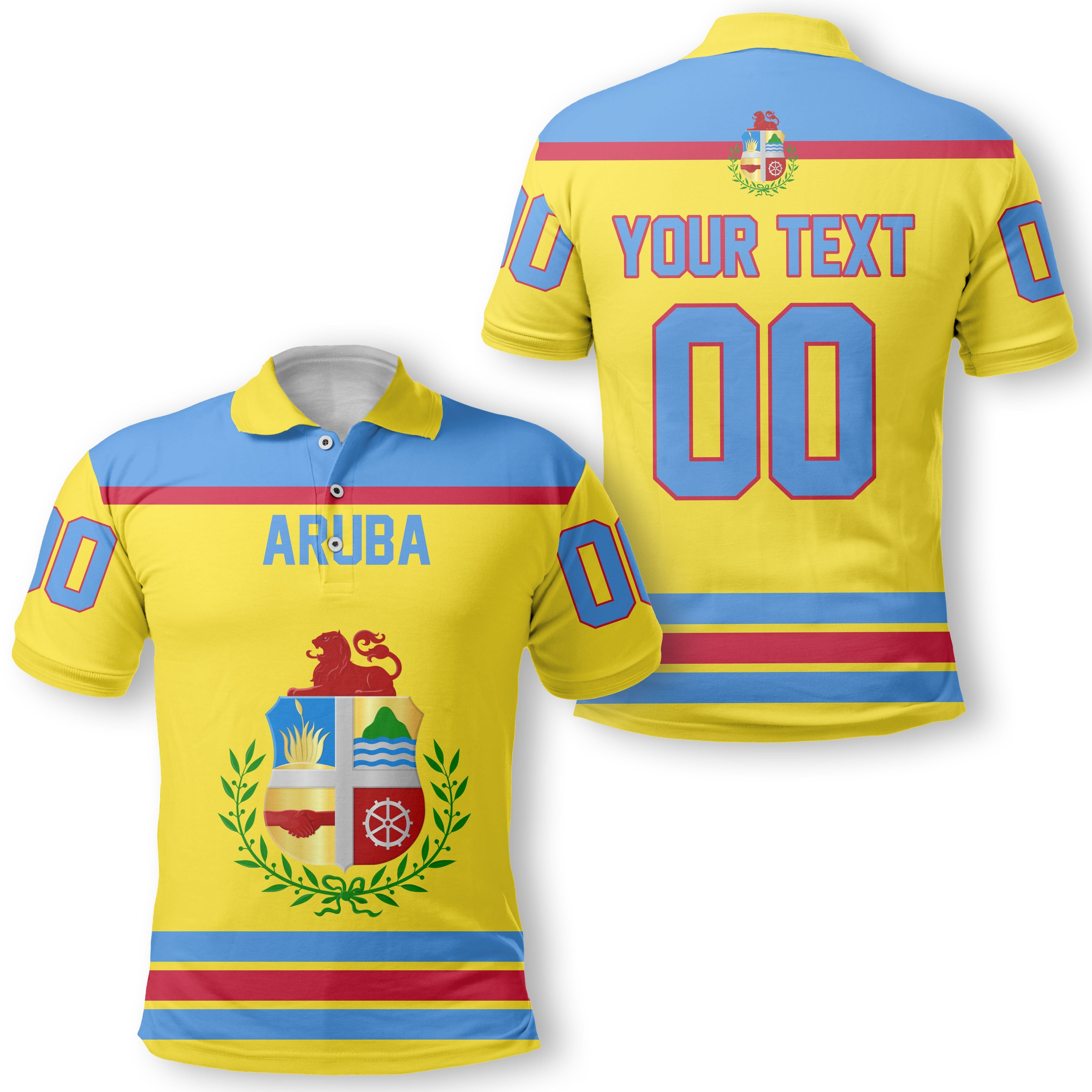 Aruba Polo Shirt Flag & Coat Of Arms Hockey Style