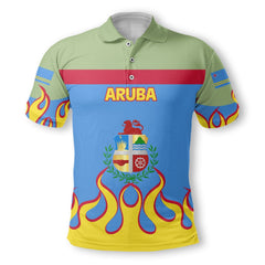 Aruba Polo Shirt Flag & Coat Of Arms Fire Hockey Style