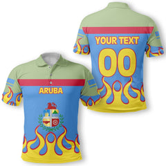 Aruba Polo Shirt Flag & Coat Of Arms Fire Hockey Style