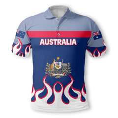 Australia Polo Shirt Flag & Coat Of Arms Fire Hockey Style