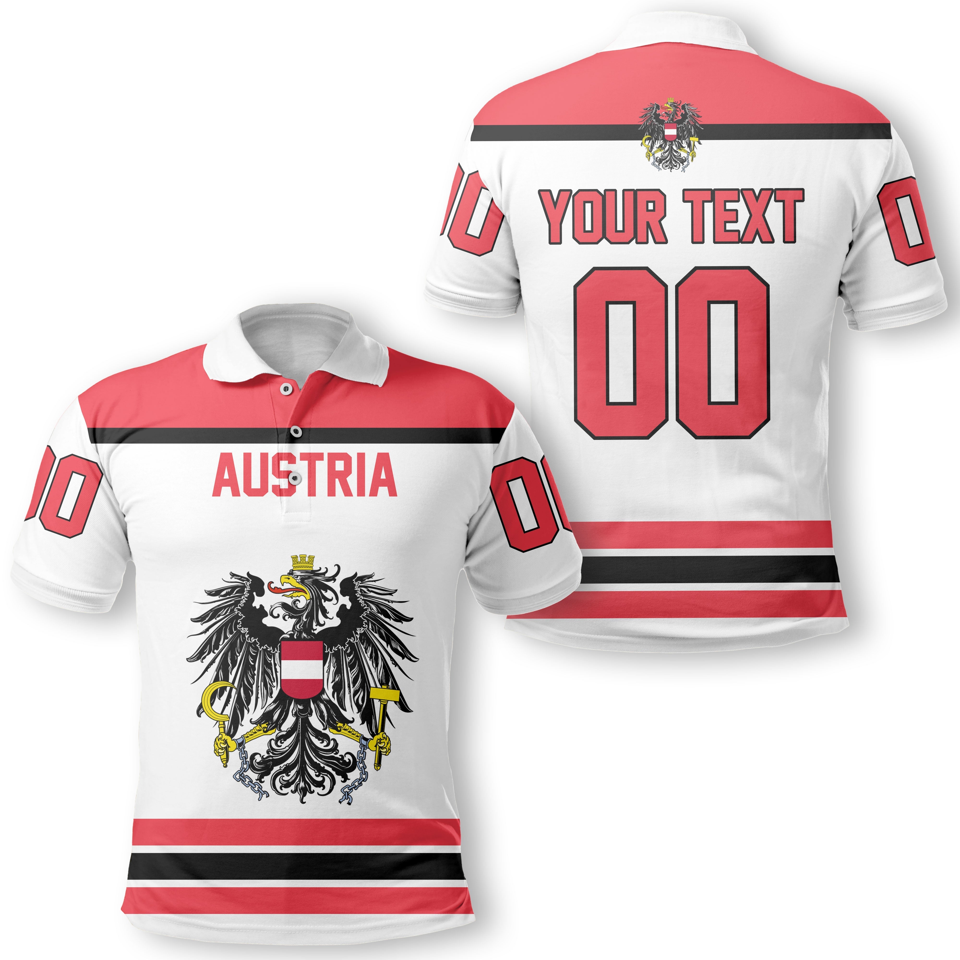 Austria Polo Shirt Flag & Coat Of Arms Hockey Style