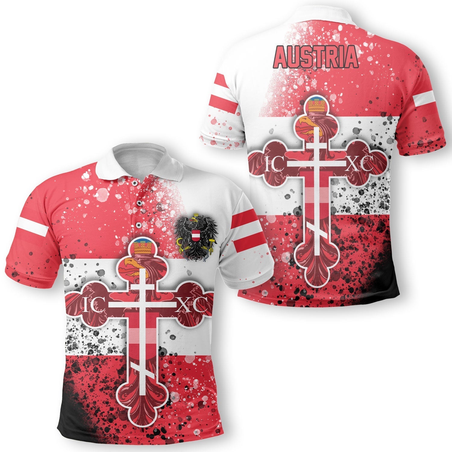 Austria Polo Shirt Flag & Coat Of Arms Orthodox Style