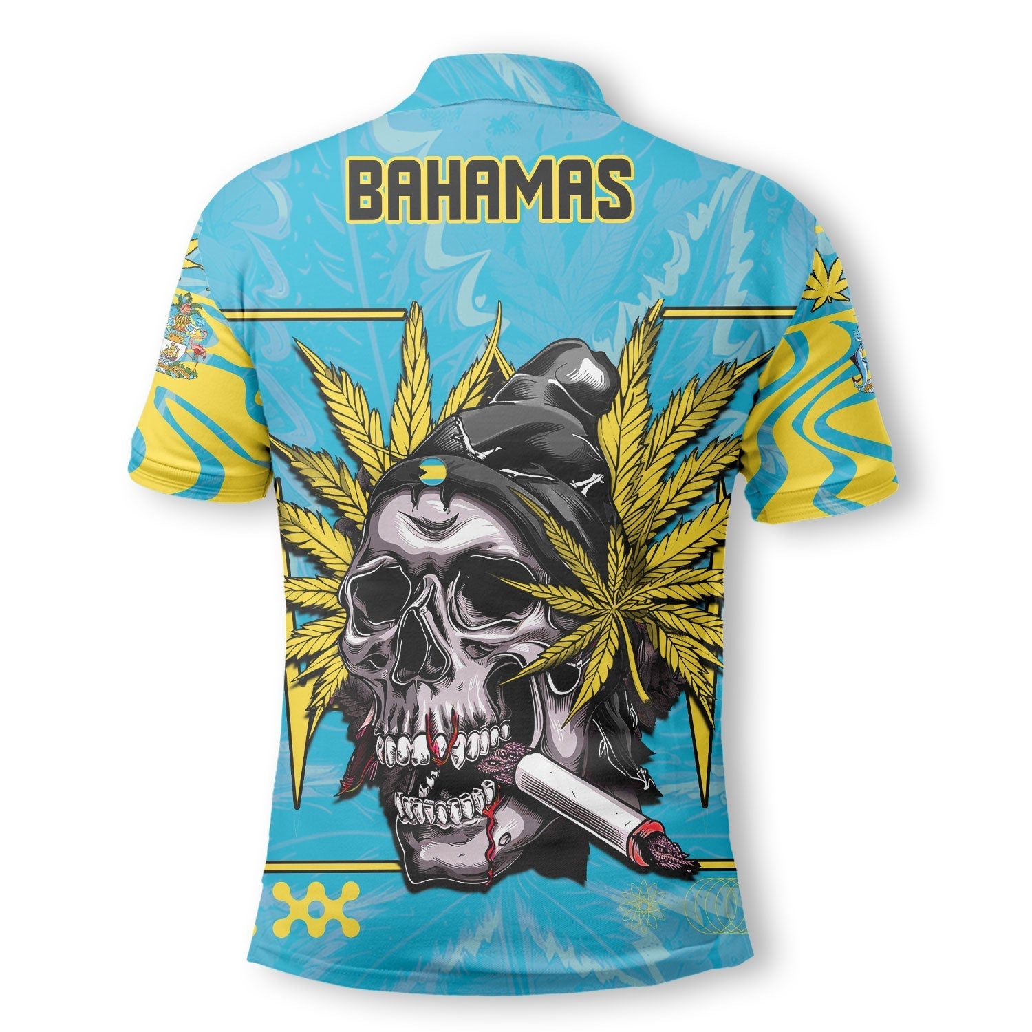 Bahamas Polo Shirt Flag & Coat Of Arms Marijuanas Style