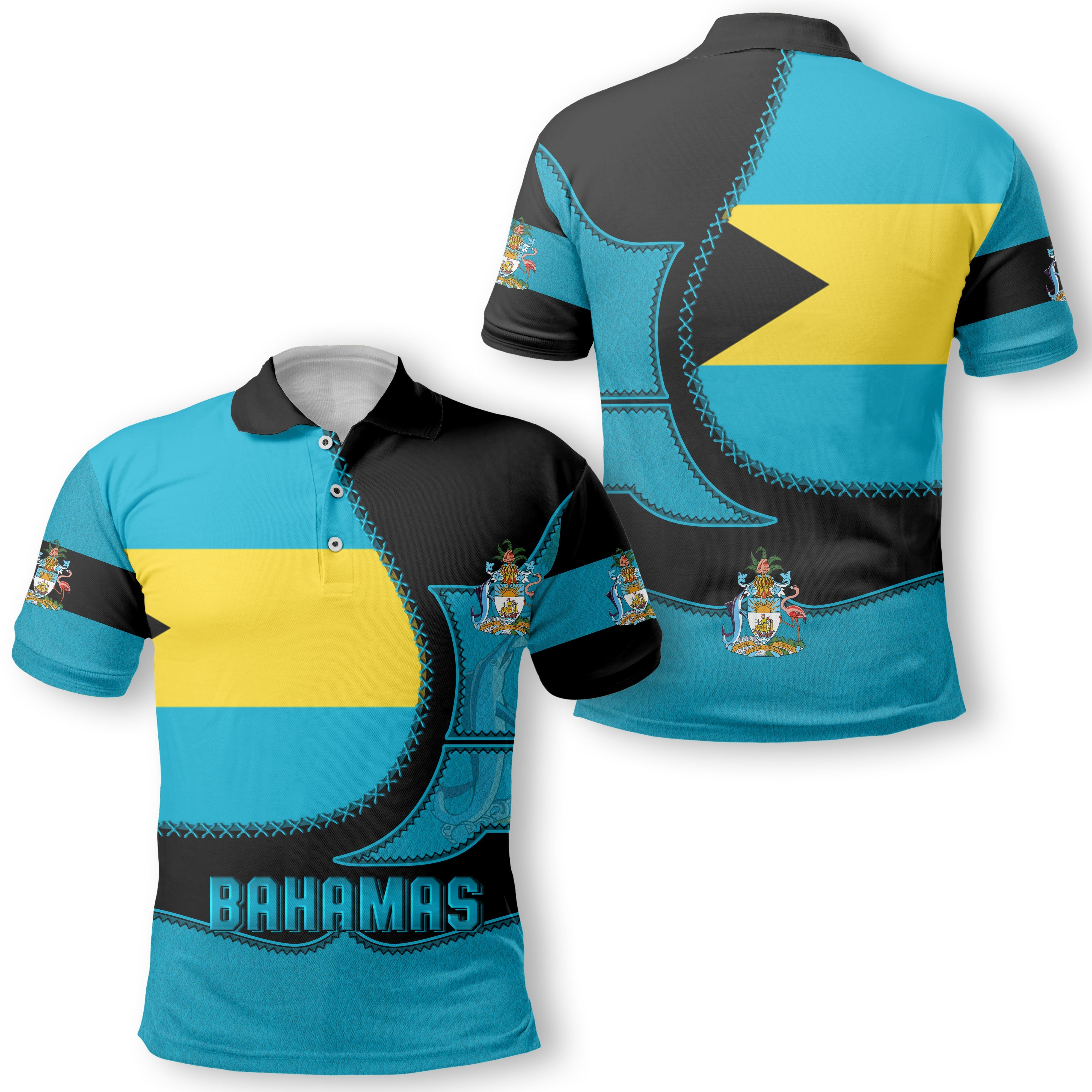 Bahamas Polo Shirt Flag & Coat Of Arms Leather Style