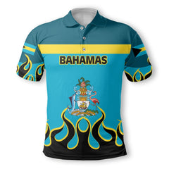 Bahamas Polo Shirt Flag & Coat Of Arms Fire Hockey Style