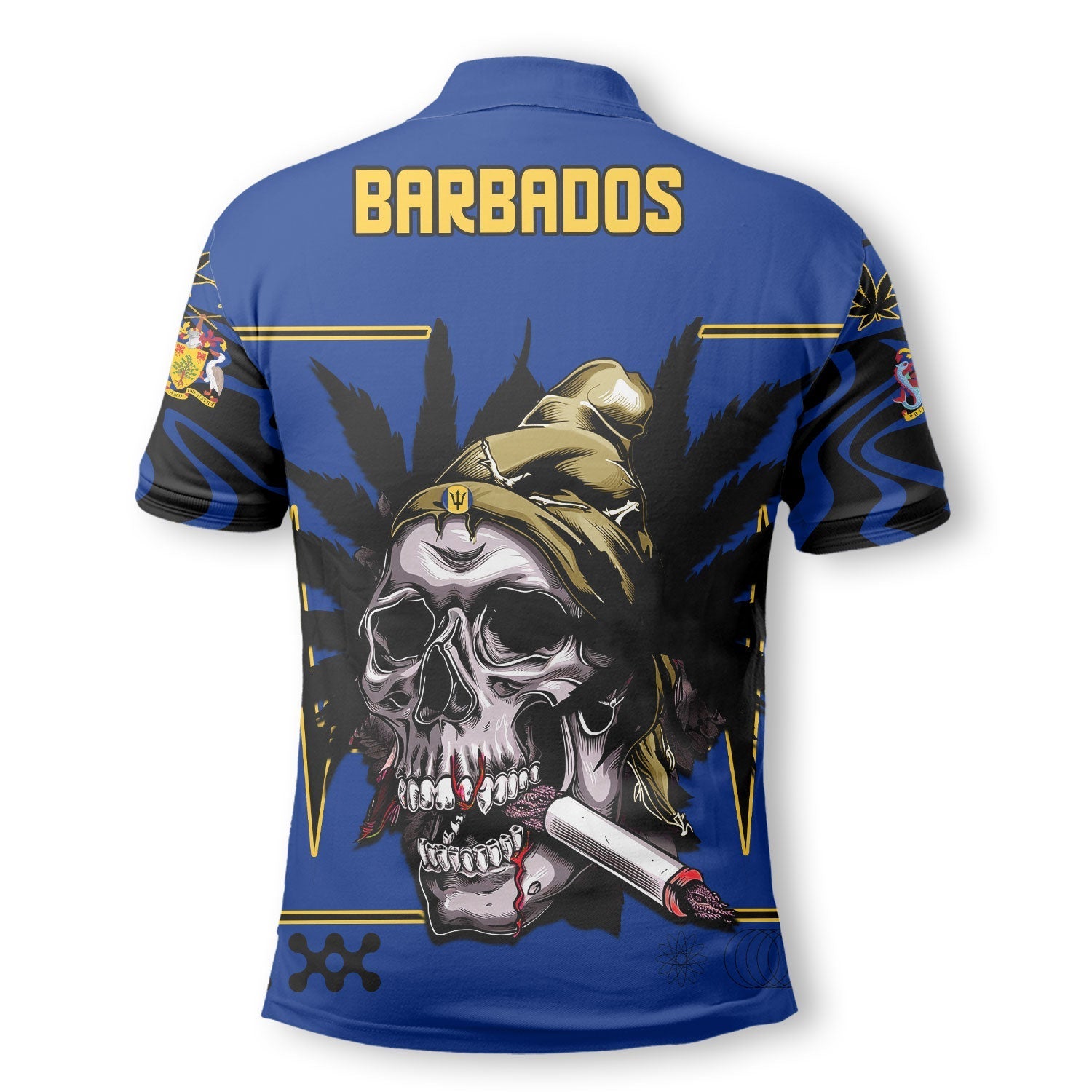 Barbados Polo Shirt Flag & Coat Of Arms Marijuanas Style