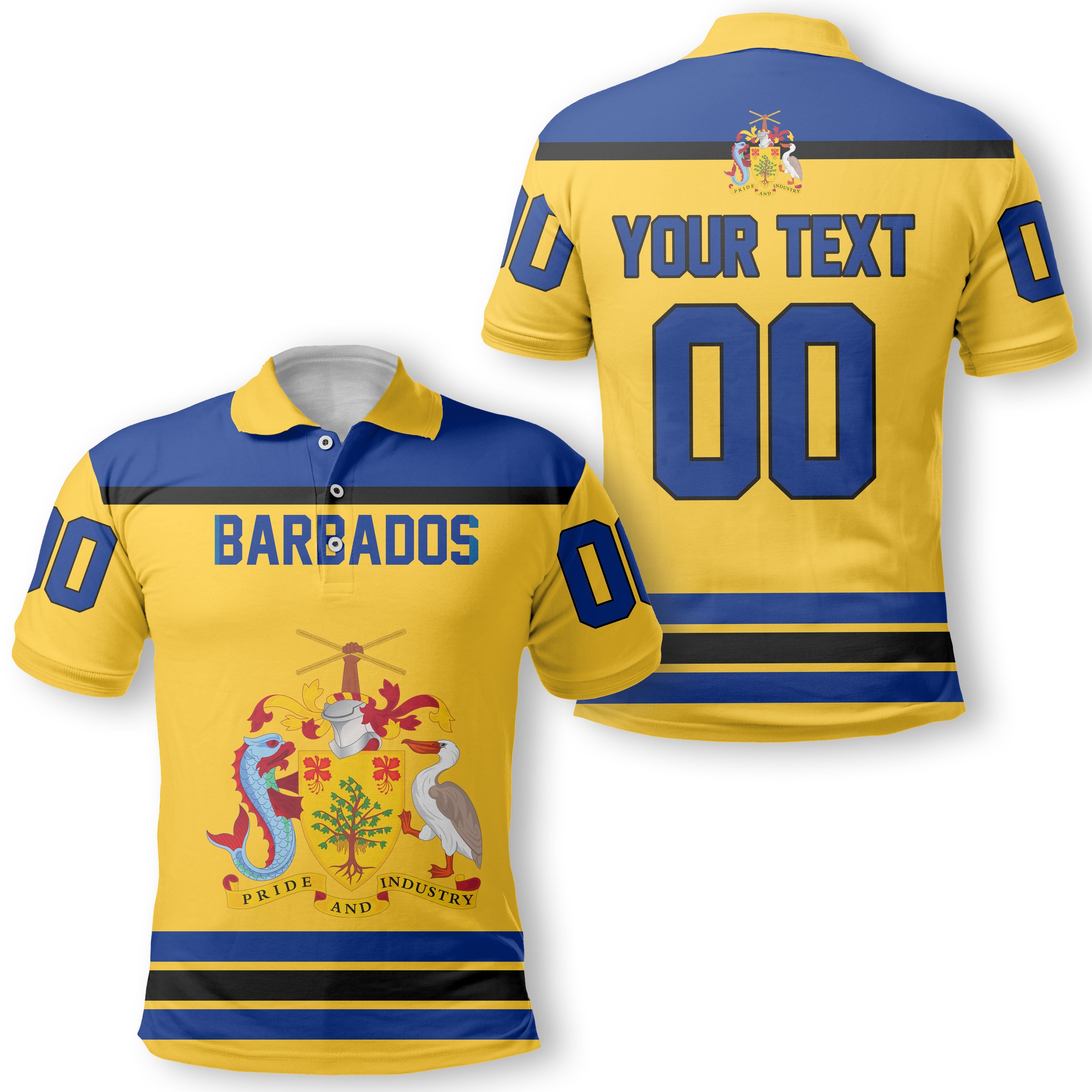 Barbados Polo Shirt Flag & Coat Of Arms Hockey Style