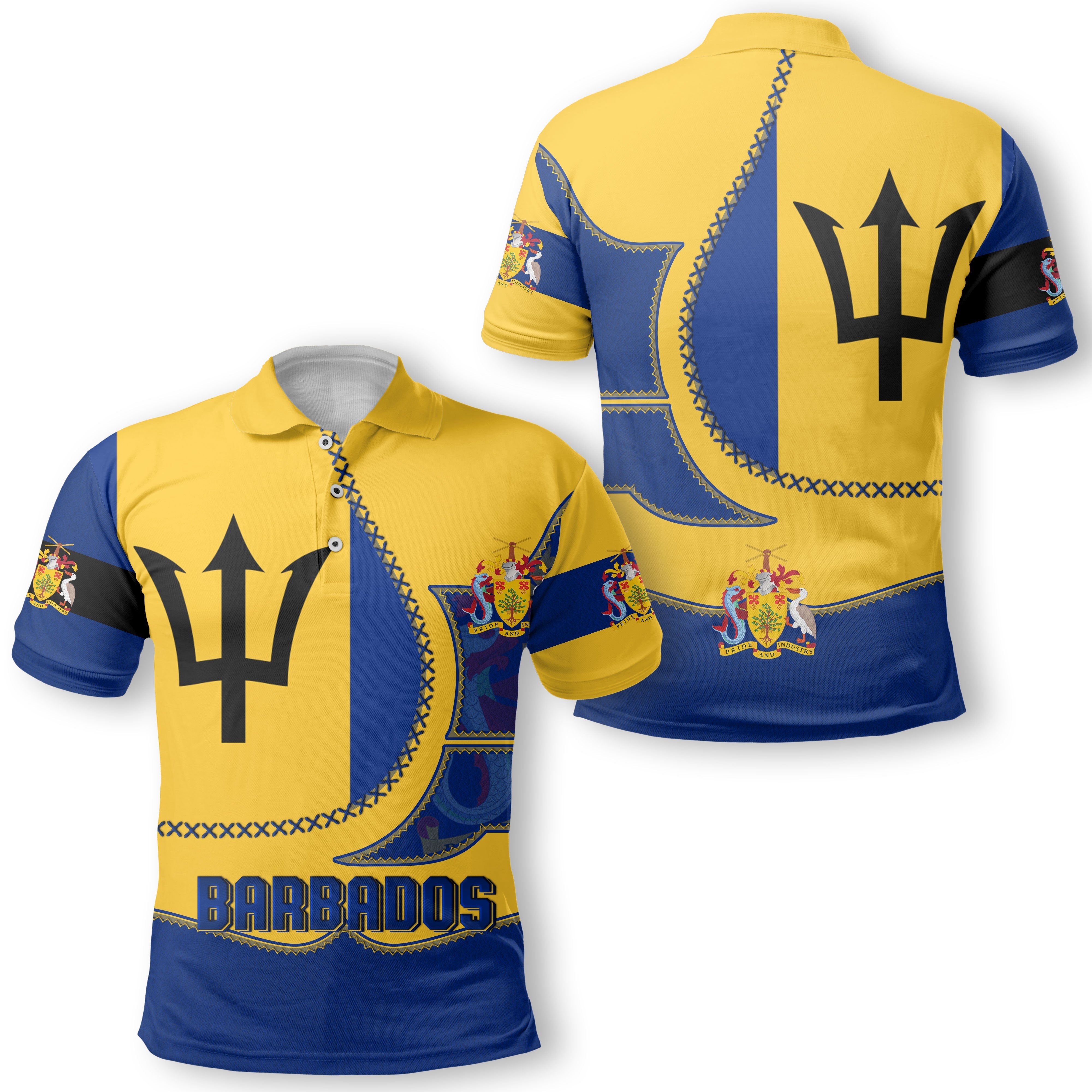 Barbados Polo Shirt Flag & Coat Of Arms Leather Style