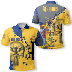 Barbados Polo Shirt Flag & Coat Of Arms Skull Style