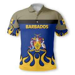 Barbados Polo Shirt Flag & Coat Of Arms Fire Hockey Style