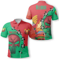 Belarus Polo Shirt Flag & Coat Of Arms Skull Style