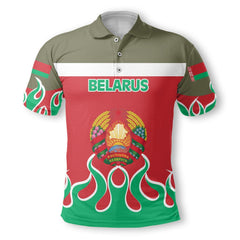 Belarus Polo Shirt Flag & Coat Of Arms Fire Hockey Style